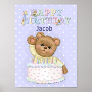 Grattis på födelsedagen Bear Boy - Anpassa Poster