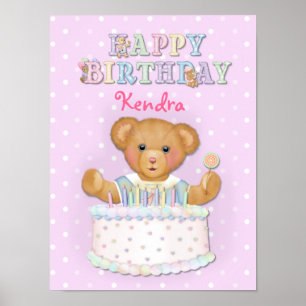 Grattis på födelsedagen Bear Girl - Anpassa Poster