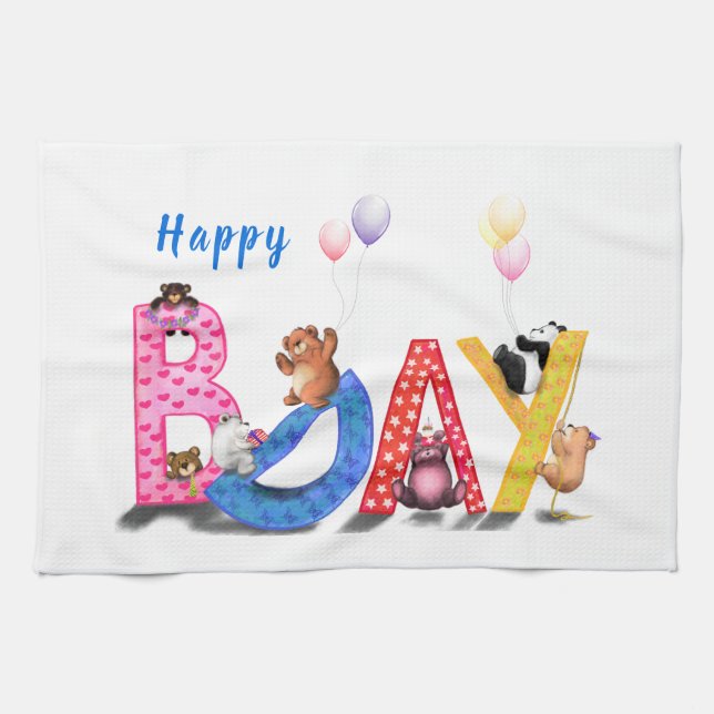 Grattis på födelsedagen Bear Party Kitchen Towel Kökshandduk (Horisontell)