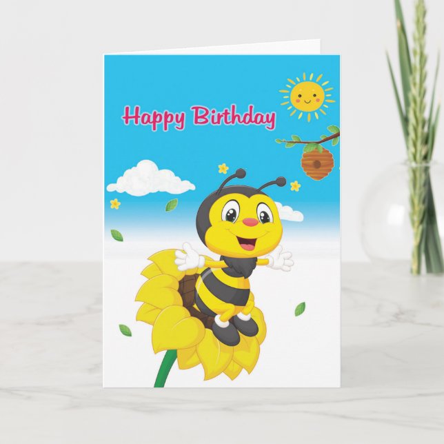 Grattis på födelsedagen Bee Card För barn Kort (Framsida)