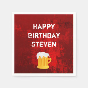 Grattis på födelsedagen Beer Mugg på Röda Abstrakt Pappersservett