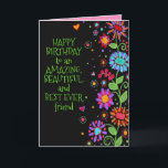 Grattis på födelsedagen Beresh Friend Kort<br><div class="desc">Din bästa vän behöver veta att du tänker på dem på deras speciella dag. Den här söta designen för blommigt av roligt skulle vara perfekten till en speciell vän. Den handritade designen kom från en illustration som jag skapat för min Inspirivitet Facebook-sida (där jag skapar dagligen, inspirationskonst). De flesta designerna...</div>