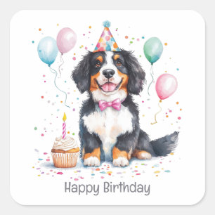 Grattis på födelsedagen Berner Sennenhund Fyrkantigt Klistermärke