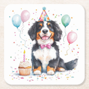 Grattis på födelsedagen Berner Sennenhund Underlägg Papper Kvadrat