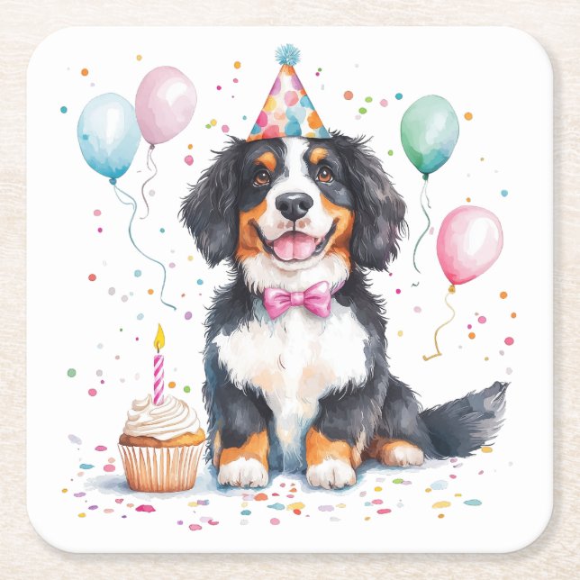 Grattis på födelsedagen Berner Sennenhund Underlägg Papper Kvadrat (Framsidan)