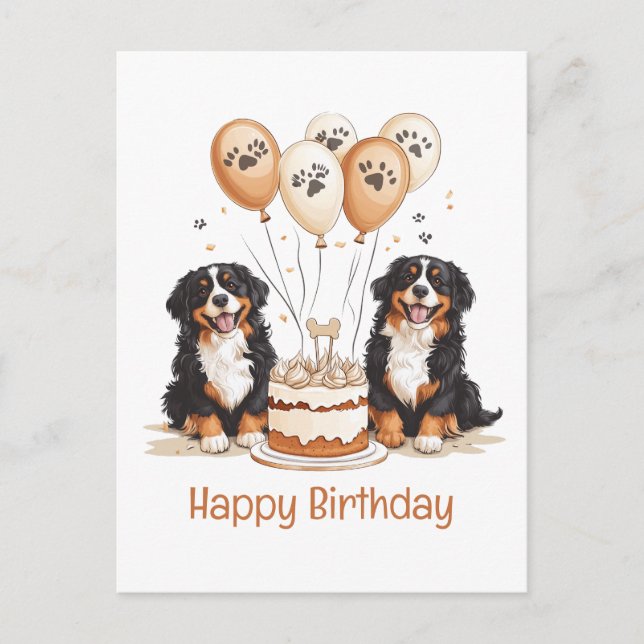 Grattis på födelsedagen Bernese Mountain Dogs Vykort (Framsida)