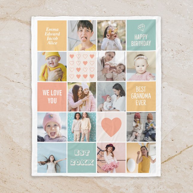Grattis på födelsedagen Best Grandma Photo Collage Fleecefilt (Grandma Photo Collage Blanket)