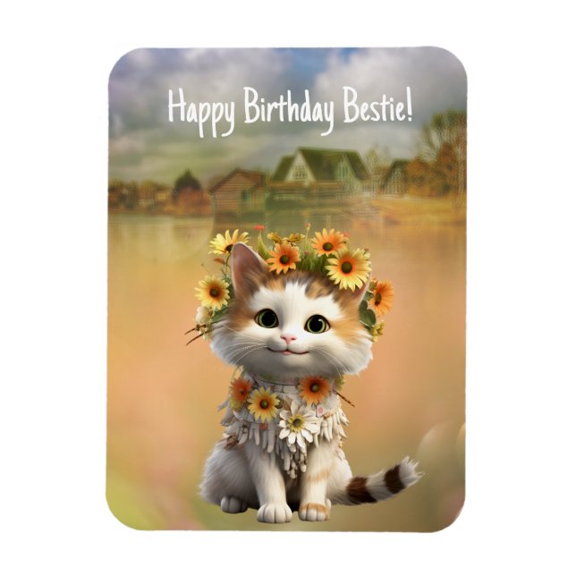 Grattis på födelsedagen Bestie Cute Boho Cat Magnet (Vertikal)
