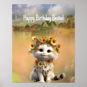 Grattis på födelsedagen Bestie Cute Boho Cat Poster