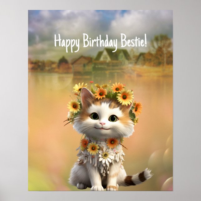 Grattis på födelsedagen Bestie Cute Boho Cat Poster (Framsidan)