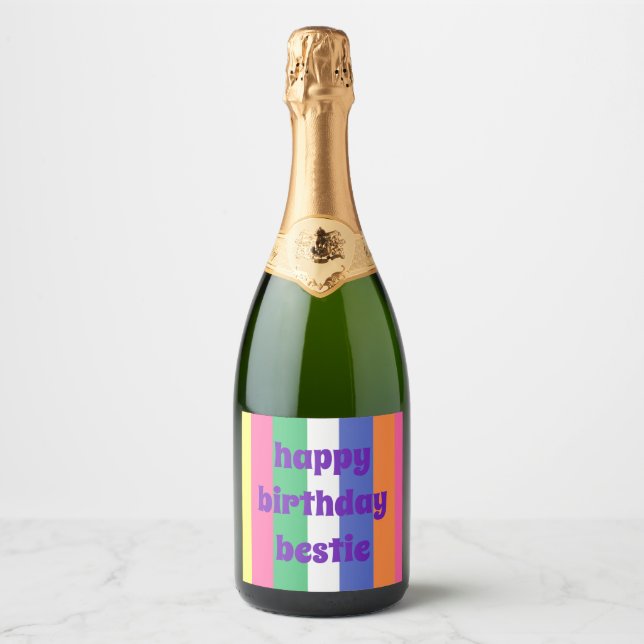 Grattis på födelsedagen Bestie Sparkling Vin etike (Framsida)