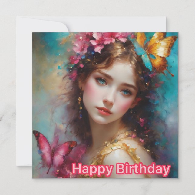 GRATTIS PÅ FÖDELSEDAGEN ~ Bevacker ung kvinna ~ (Framsida)