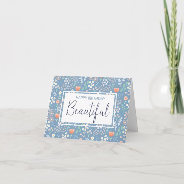 Grattis på födelsedagen Bevackra Blue Blommigt Häl Kort (Framsida)