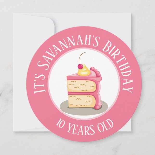Grattis på födelsedagen, Biet i Cake Rosa Circle Inbjudningar (Framsida)