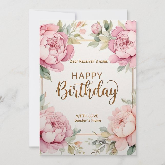 Grattis på födelsedagen Big Flowers Julkort (Framsida)