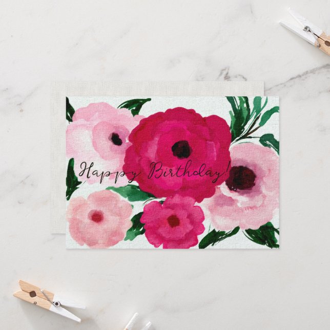 Grattis på födelsedagen! Big Rosa Flowers Benice (Fram/Back In Situ)