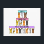 Grattis på födelsedagen Big Sister Tecknad Cats Vykort<br><div class="desc">Ett team med tecknad kattungar som håller i färgad banderoller som säger "Grattis på födelsedagen till min stora syster".</div>