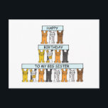 Grattis på födelsedagen Big Sister Tecknad Cats Vykort<br><div class="desc">Tecknad katter som håller upp blåa färgader i bleken som säger "Grattis på födelsedagen till min stora syster".</div>