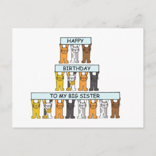 Grattis på födelsedagen Big Sister Tecknad Cats Vykort