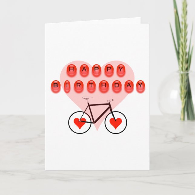 Grattis på födelsedagen Bike och Hearts Kort (Framsida)