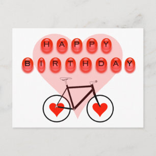 Grattis på födelsedagen Bike och Hearts Vykort