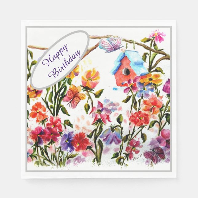 Grattis på födelsedagen Bird House Pappersservett (Framsidan)