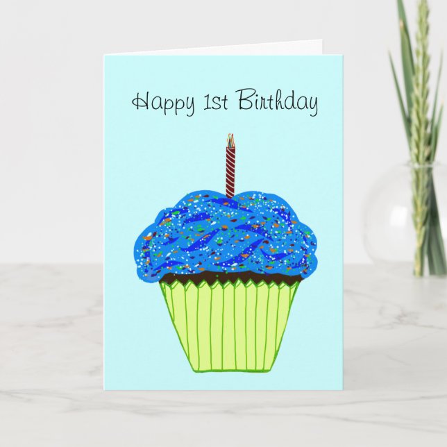 Grattis på födelsedagen Blå Cupcake Alla ÅLDERAR Kort (Framsida)