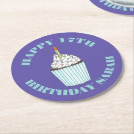 Grattis på födelsedagen Blå Cupcake Strössel Frost Underlägg Papper Rund
