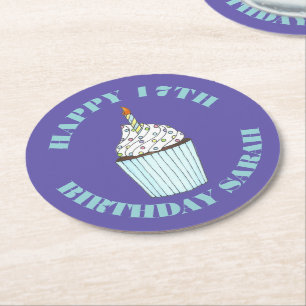 Grattis på födelsedagen Blå Cupcake Strössel Frost Underlägg Papper Rund