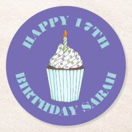 Grattis på födelsedagen Blå Cupcake Strössel Frost Underlägg Papper Rund