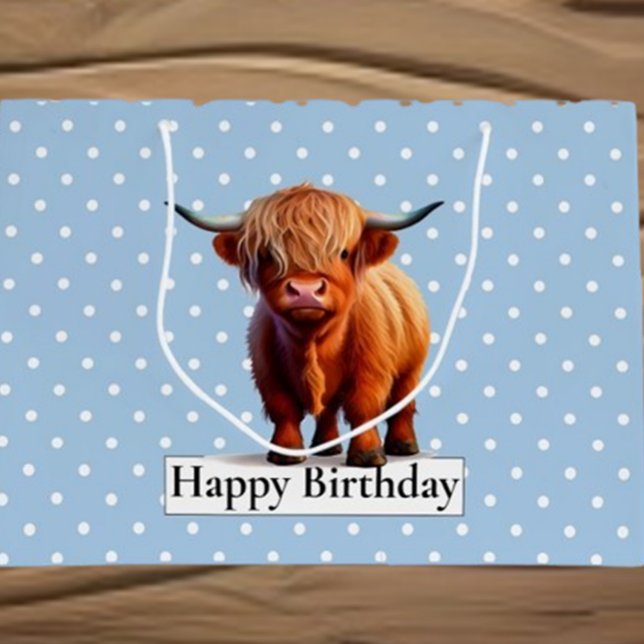 GRATTIS PÅ FÖDELSEDAGEN Blå Ko med LÅNGT HÅR ( Our HAPPY BIRTHDAY Blue LONG HAIR COW Large Gift Bag turns any present into joyful, laugh-out-loud)