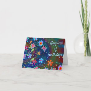 Grattis på födelsedagen Blå Roliga Blommor Kort