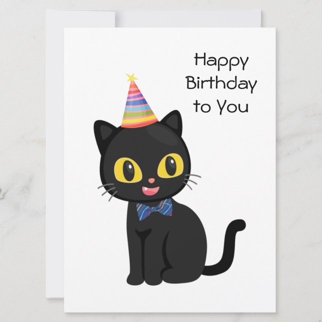 Grattis på födelsedagen Black Cat med Party Hat Kort (Framsida)