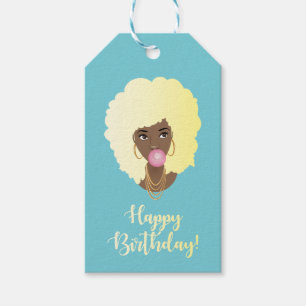 Grattis på födelsedagen! Black Woman Blonde Afro, Presentetikett