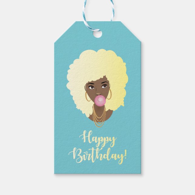 Grattis på födelsedagen! Black Woman Blonde Afro,  Presentetikett (Framsidan)