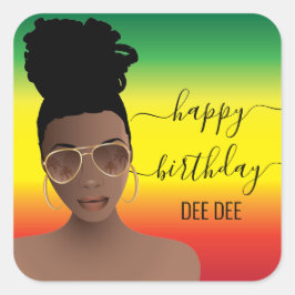 Grattis på födelsedagen Black Woman Guld Shades Ra Fyrkantigt Klistermärke