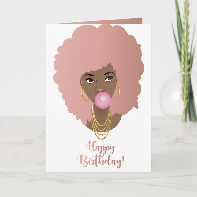 Grattis på födelsedagen! Black Woman, Rosa Hair Ro Kort (Framsida)