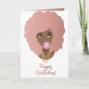 Grattis på födelsedagen! Black Woman, Rosa Hair Ro Kort