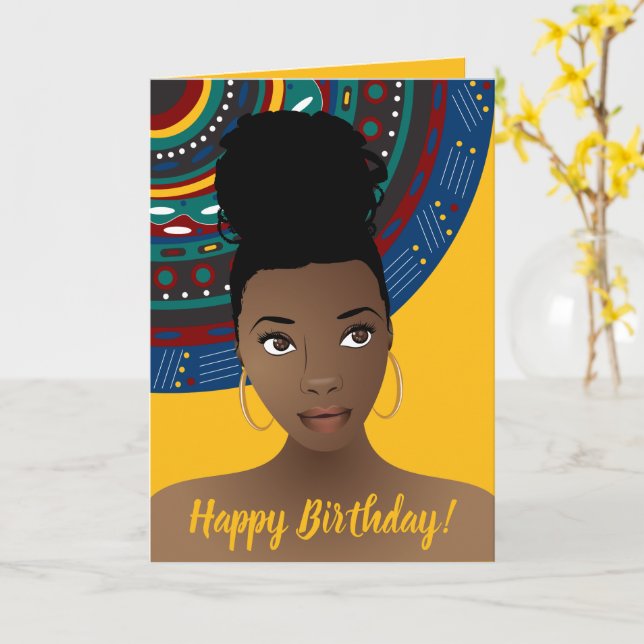 Grattis på födelsedagen! Black Woman, stam Inspire Kort (Gul blomma)