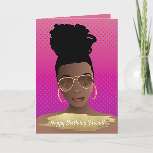 Grattis på födelsedagen! Black Woman w/Guld Shades Kort (Framsida)