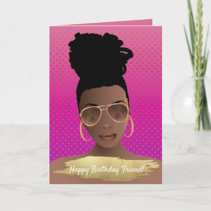 Grattis på födelsedagen! Black Woman w/Guld Shades Kort