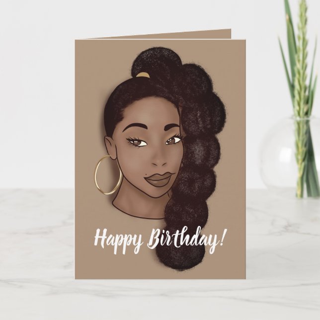 Grattis på födelsedagen, Black Woman w/Long Ponyta Kort (Framsida)