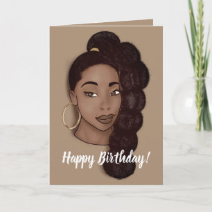 Grattis på födelsedagen, Black Woman w/Long Ponyta Kort