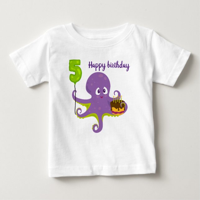 Grattis på födelsedagen bläckfisk 5-års födelsedag t shirt (Framsida)