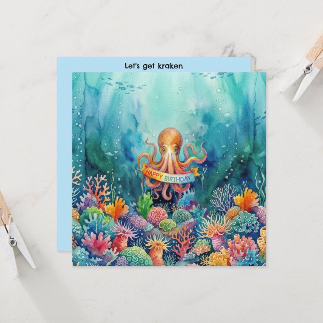 Grattis på födelsedagen Bläckfisk Hav Havsliv Vatt Inbjudningar (Fram/Back In Situ)