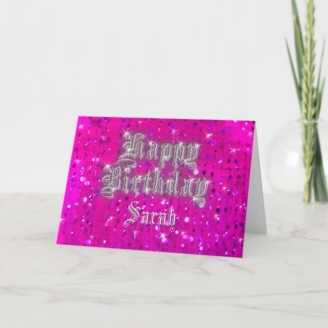 Grattis på födelsedagen Bling Rosa Greeting Card Kort (Framsida)