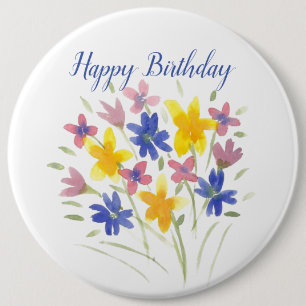 Grattis på födelsedagen-blomma knapp