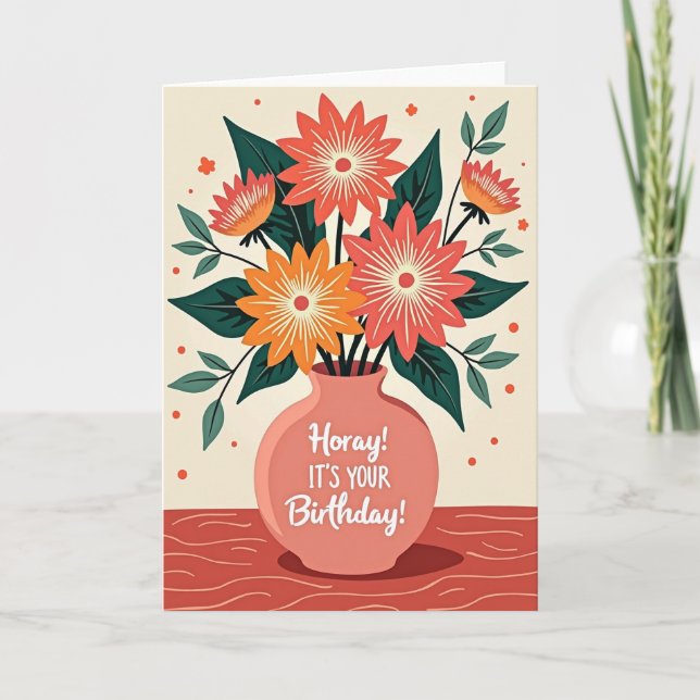 Grattis på födelsedagen Blommig Kort (Framsida)