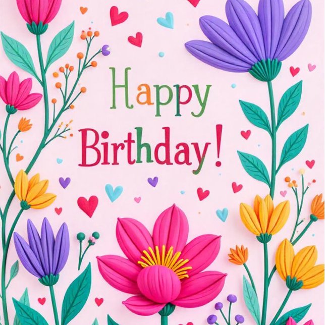 Grattis på födelsedagen Blommig kort (The text 'Happy Birthday' is prominently displayed  in a cheerful font!)