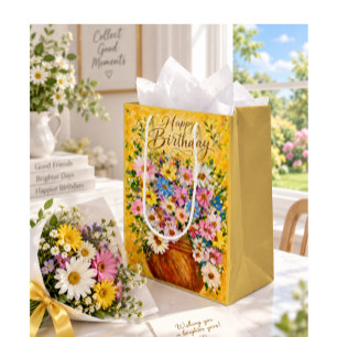 Grattis på födelsedagen Blommig presentpåse till h